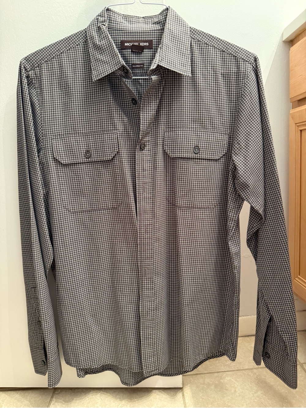 Michael Kors Black and White Checked Tailored Fit Shirt